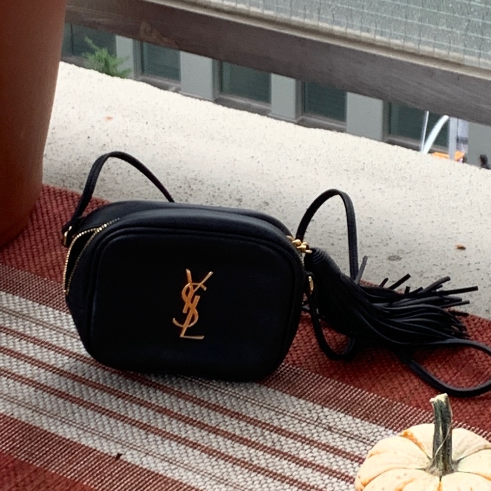 YSL Blogger Bag in black leather and gold logo